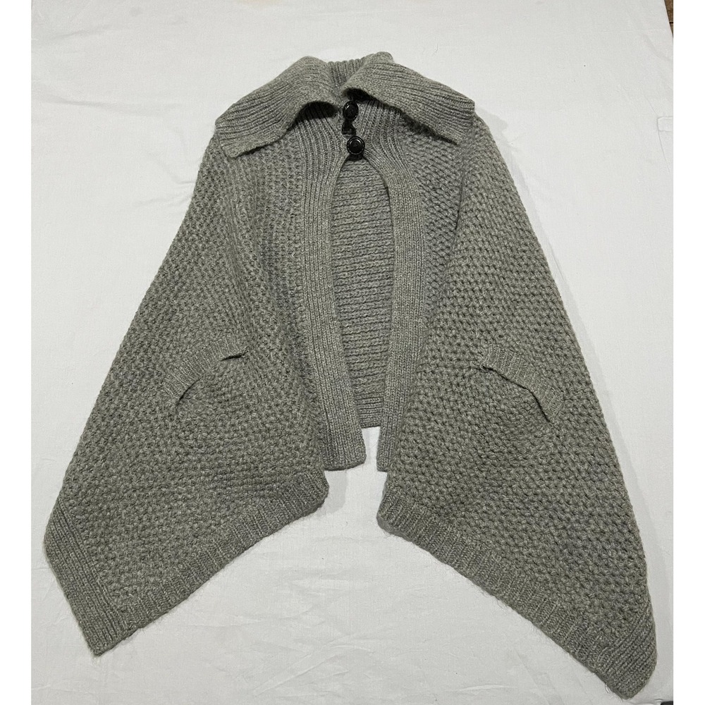 Moda International Womens Gray Lambswool Blend Knit Shawl Cape Poncho Size M/L